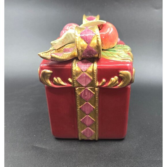 Fitz & Floyd Classics Renaissance Red Ceramic Gift Box With Gold Accents excelle - Picture 4 of 9